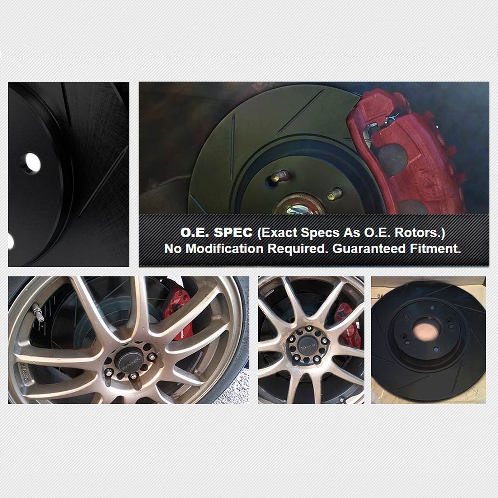 Rear Black Slotted Brake Rotors and Ceramic Pads 2008-2015 Toyota