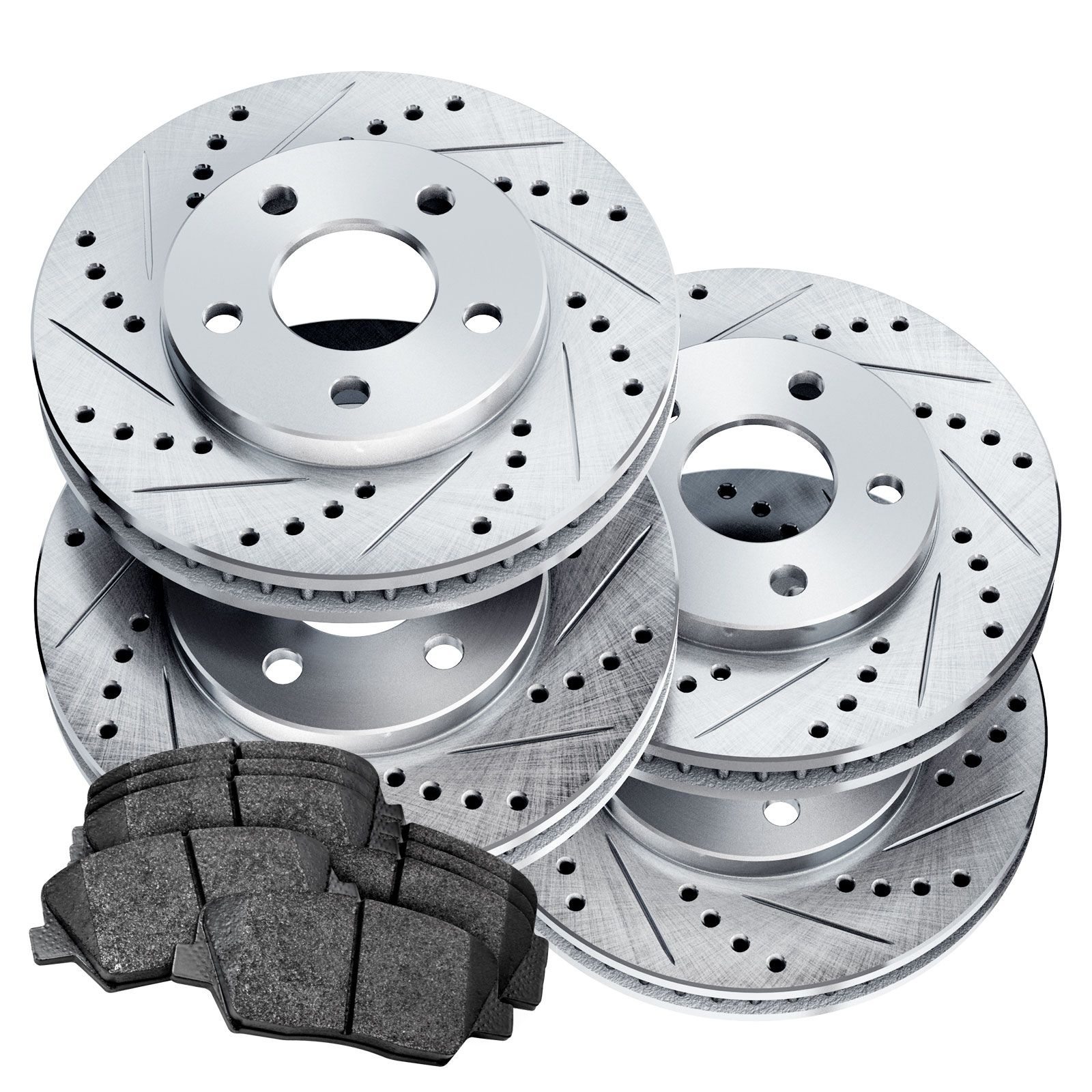 Brake Rotors [Front+Rear Kit] POWERSPORT *DRILLED SLOTTED* +CERAMIC