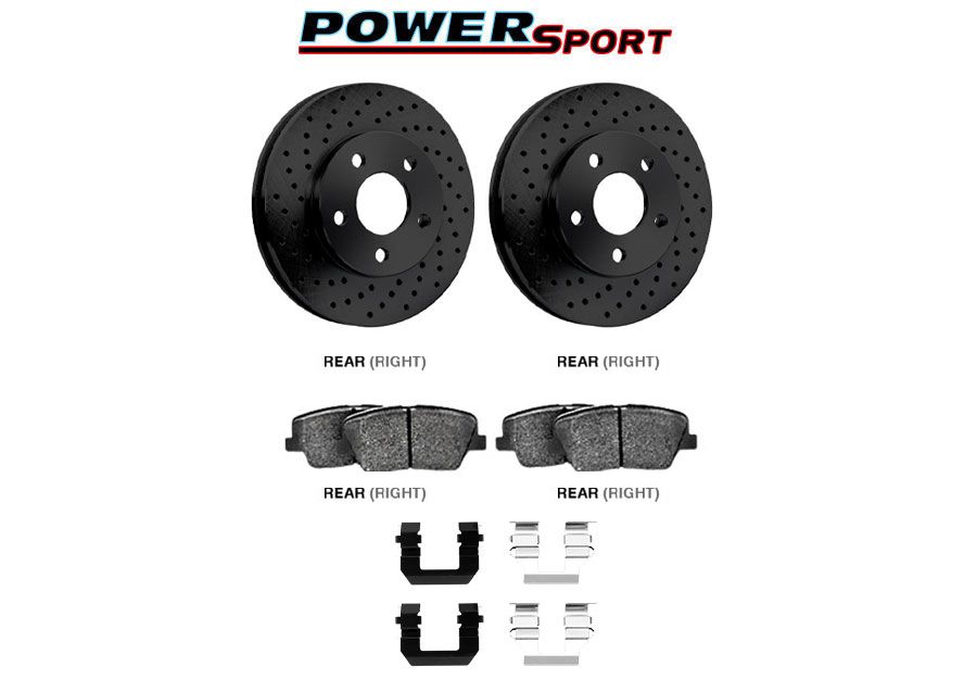 Powersport Black Rear Drilled Rotors Ceramic Brake Pads