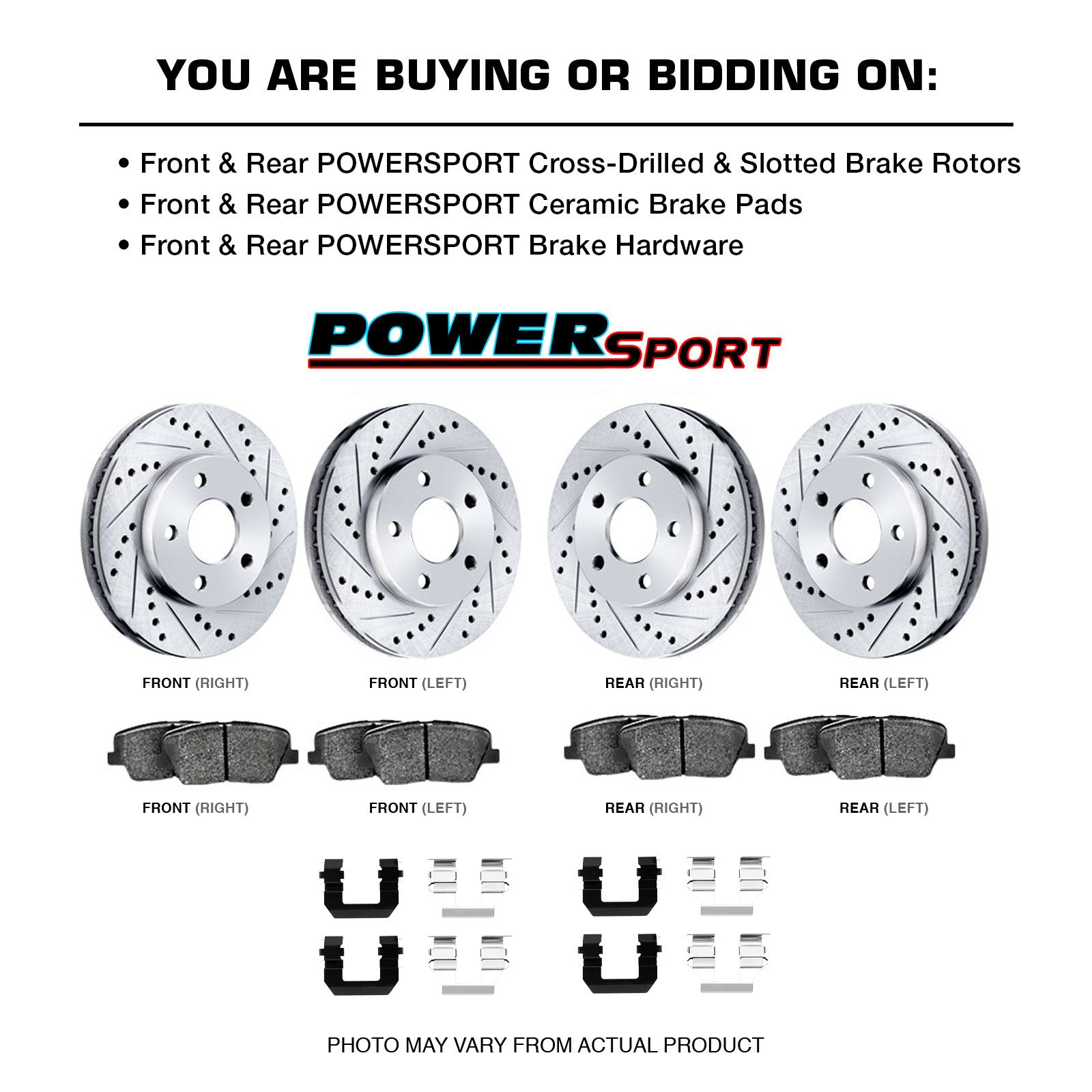 FRONTS Power Sport Cross Drilled Slotted Brake Rotors and Ceramic Brake Pads Kit 81558 