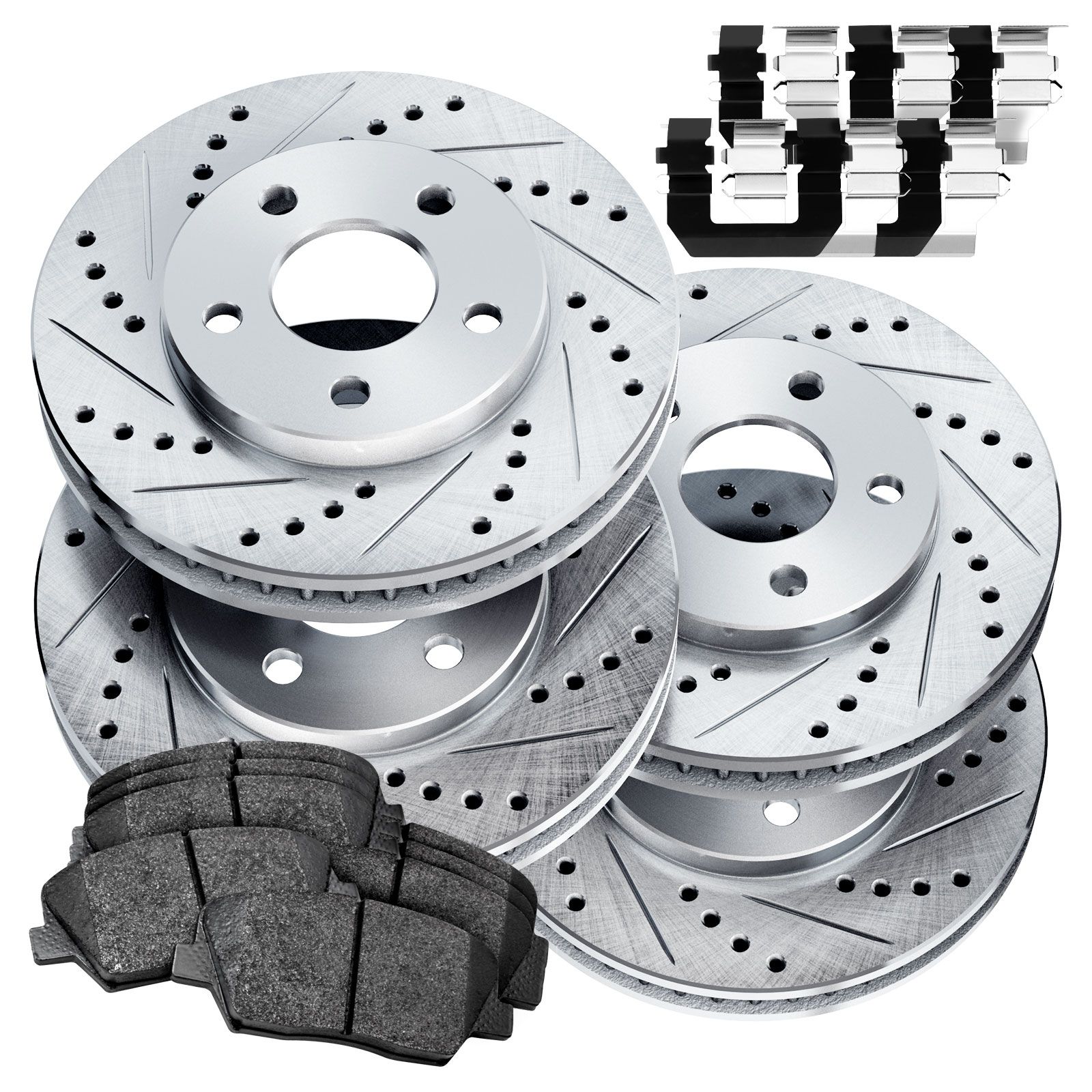 Front and Rear Discs Brake Rotors Ceramic Pads For 2002-2006 Altima Slot Drill